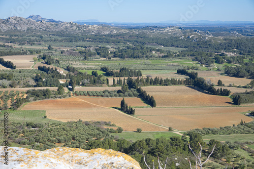 View from old medieval city on the rock formation in Les Baux de Provence - Camargue - France