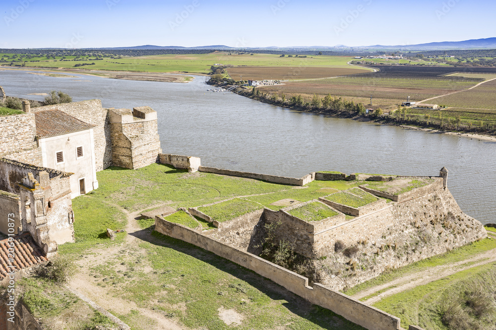 fortress of Juromenha village (Nossa Senhora do Loreto) and Guadiana river, district of Evora, Portugal