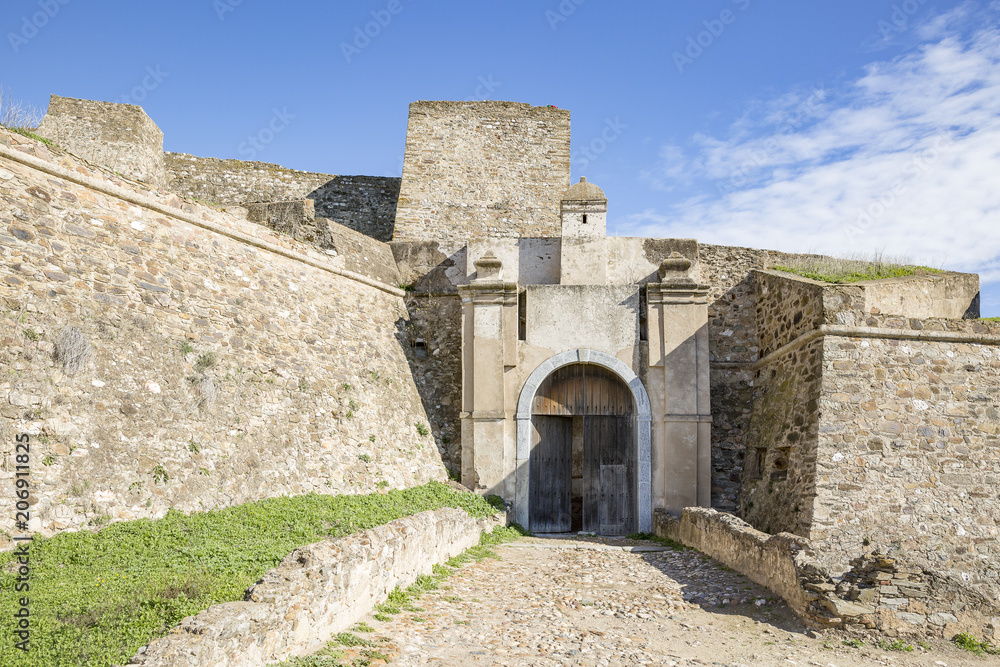 the main gate of the fortress of Juromenha village (Nossa Senhora do Loreto), district of Evora, Portugal