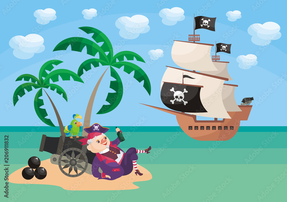 pirate ship background vector