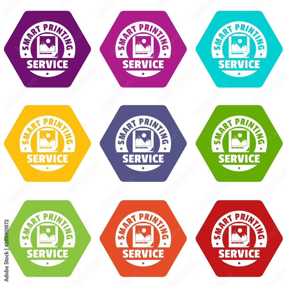Smart printing service icons 9 set coloful isolated on white for web