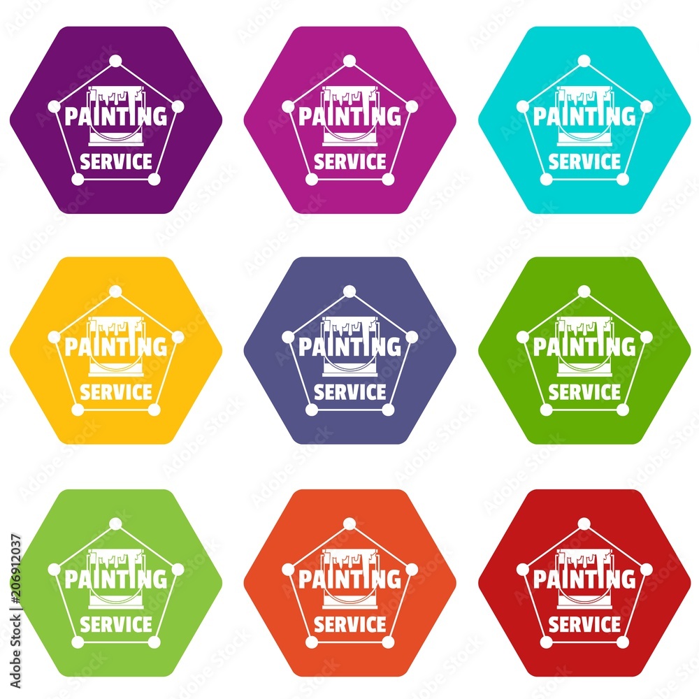 Painting service icons 9 set coloful isolated on white for web Painting service icons 9 set coloful isolated on white for web