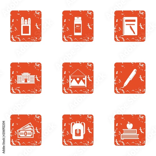 Tuition fees icons set. Grunge set of 9 tuition fees vector icons for web isolated on white background