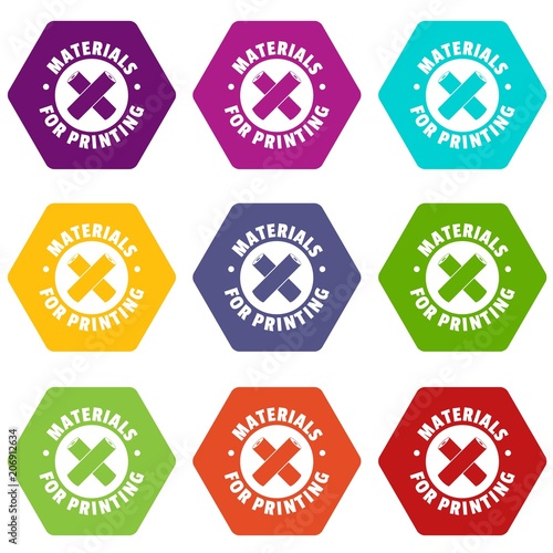 Materials for printing icons 9 set coloful isolated on white for web