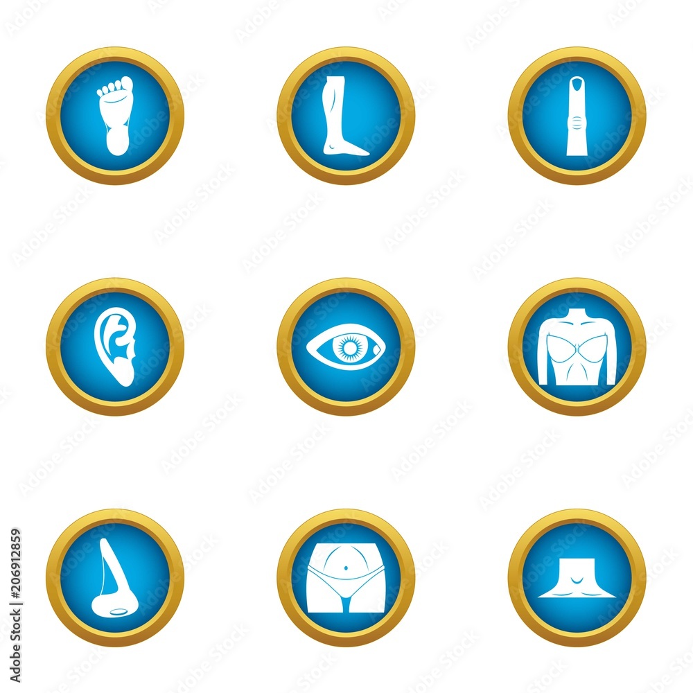 Sense organ icons set. Flat set of 9 sense organ vector icons for web isolated on white background Sense organ icons set. Flat set of 9 sense organ vector icons for web isolated on white background