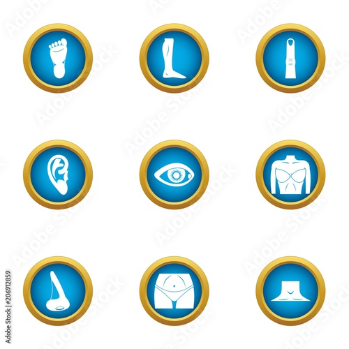 Sense organ icons set. Flat set of 9 sense organ vector icons for web isolated on white background