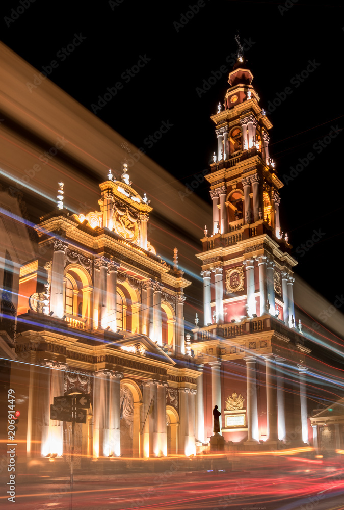 Baroque church of Francis at night in Salta Argentina