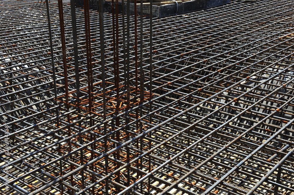 Production of reinforced concrete frame construction site Stock Photo ...