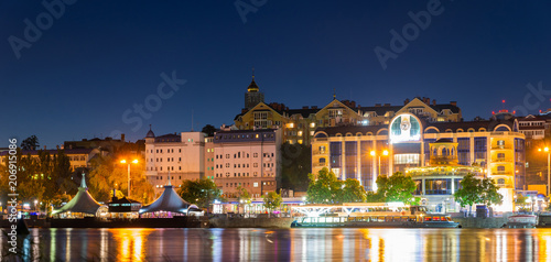 Panorama of night city with embankment of Rostov-on-Don photo