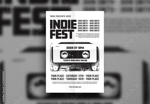 Music Flyer Layout with Cassette Tape Element