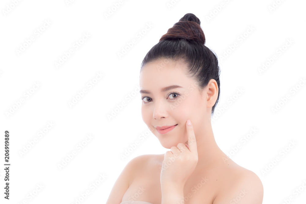 Portrait of beautiful woman makeup of cosmetic, girl hand touch cheek and smile attractive, face of beauty perfect with wellness isolated on white background with skin healthcare concept. Portrait of beautiful woman makeup of cosmetic, girl hand touch cheek and smile attractive, face of beauty perfect with wellness isolated on white background with skin healthcare concept.