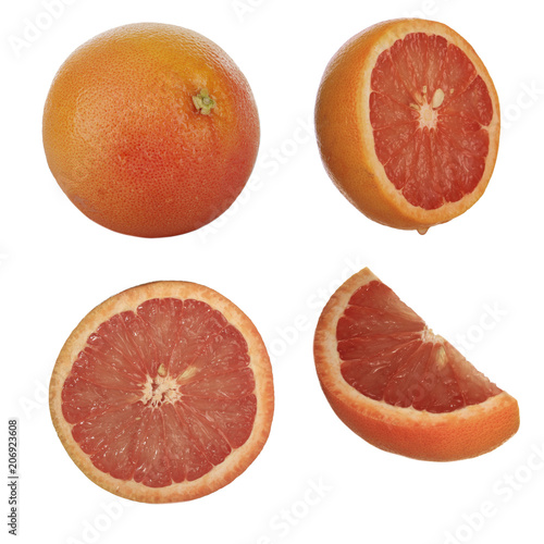 set of grapefruits isolated on white. top view