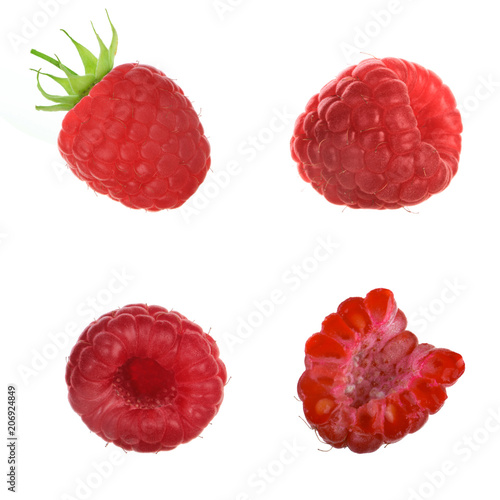 set of red raspberries isolated