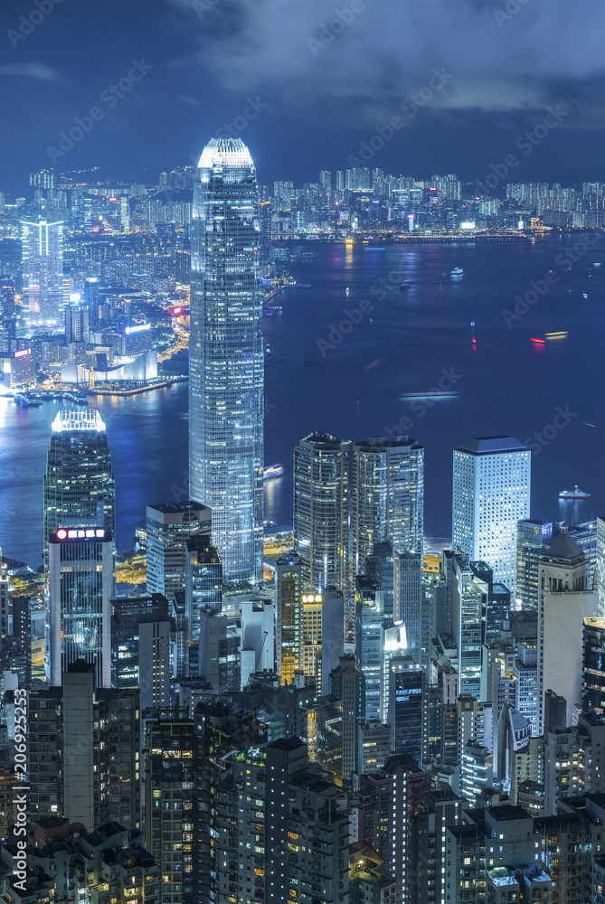 Victoria harbor of Hong Kong City at night