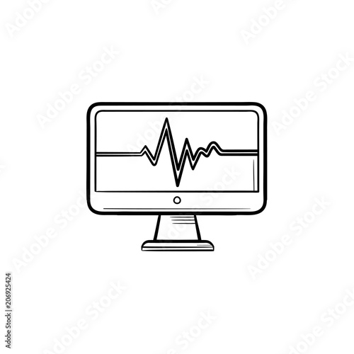 ECG monitor with heart beat hand drawn outline doodle icon
