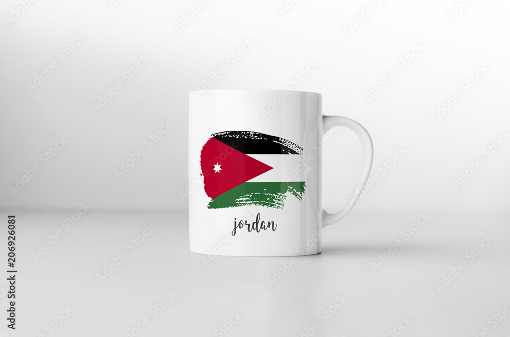 Jordan flag souvenir mug on white background. 3D rendering. Jordan flag souvenir mug on white background. 3D rendering.