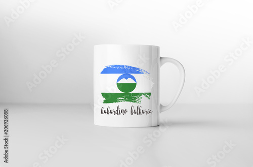 Kabardino-Balkaria flag souvenir mug on white background. 3D ren