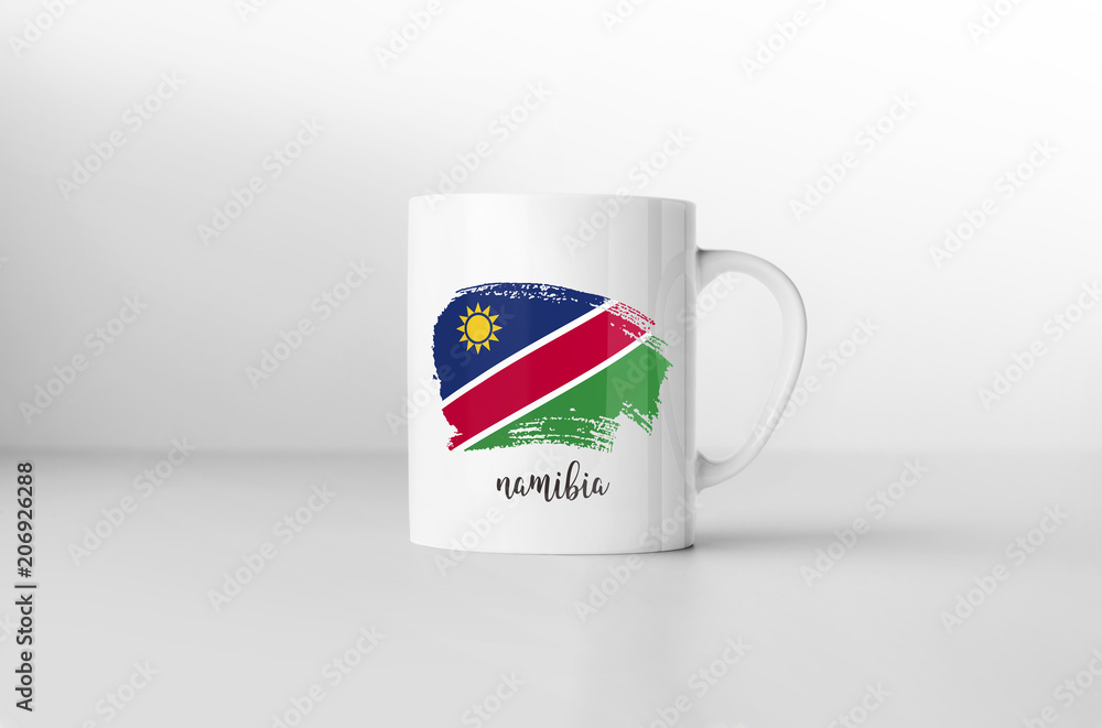 Namibia flag souvenir mug on white background. 3D rendering. Namibia flag souvenir mug on white background. 3D rendering.