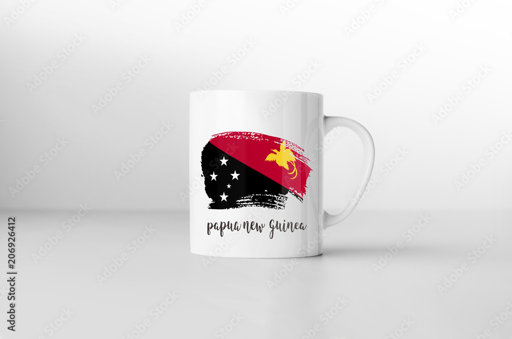 Papua New Guinea flag souvenir mug on white background. 3D rende Papua New Guinea flag souvenir mug on white background. 3D rende