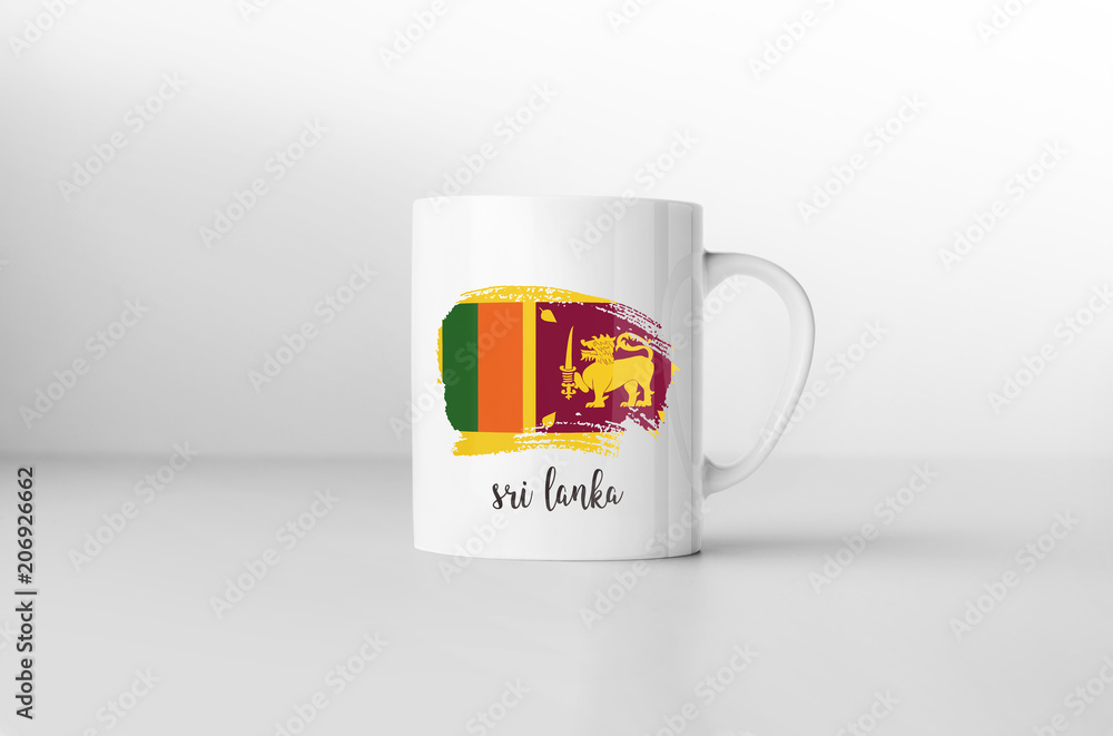 Sri Lanka flag souvenir mug on white background. 3D rendering. Sri Lanka flag souvenir mug on white background. 3D rendering.