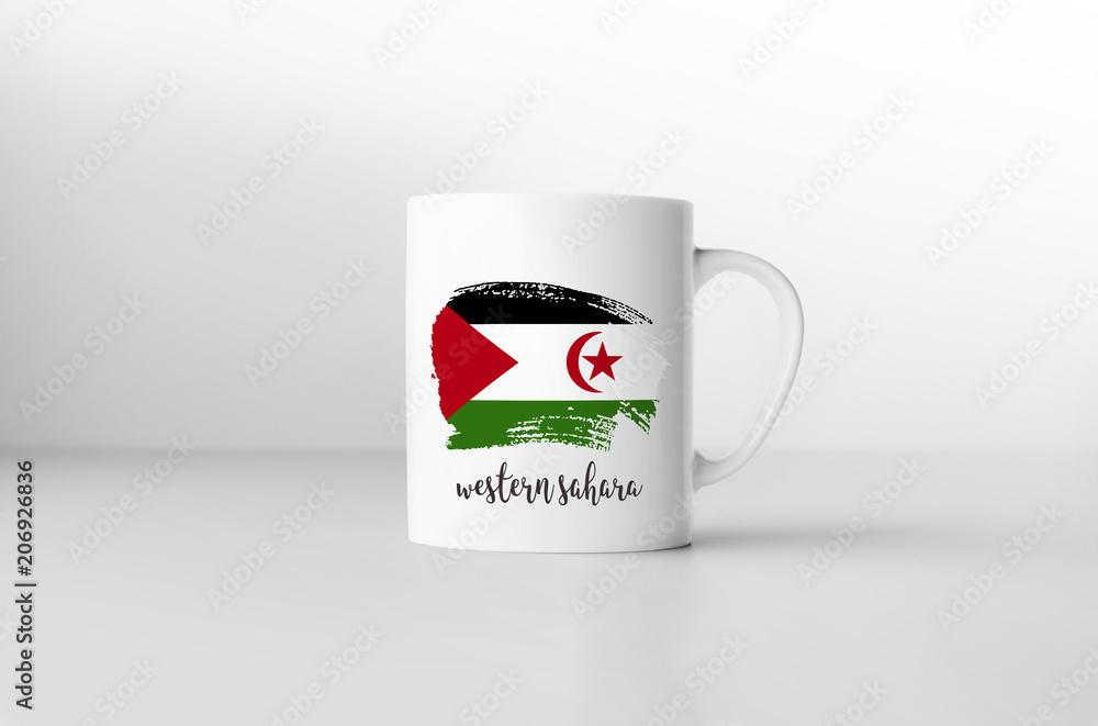 Western Sahara flag souvenir mug on white background. 3D renderi Western Sahara flag souvenir mug on white background. 3D renderi