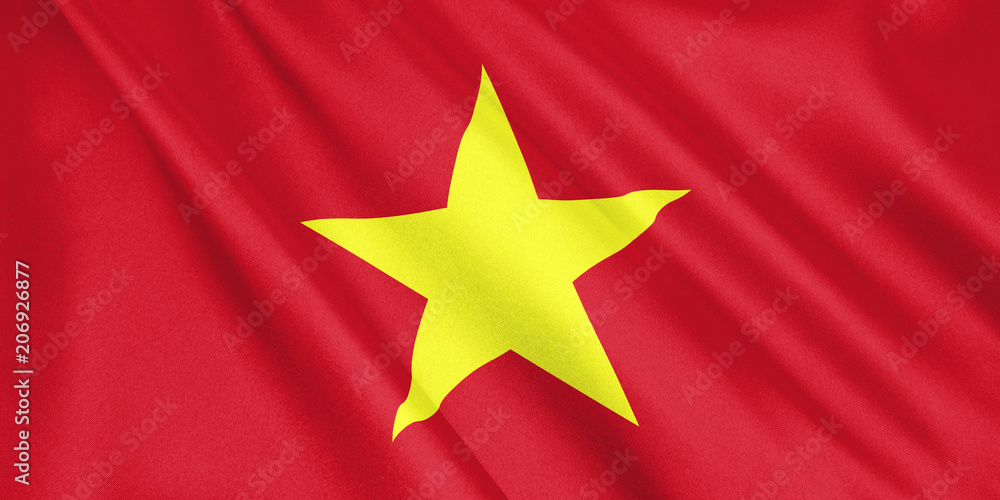 Vietnam flag waving with the wind, wide format, 3D illustration. 3D rendering. Vietnam flag waving with the wind, wide format, 3D illustration. 3D rendering.