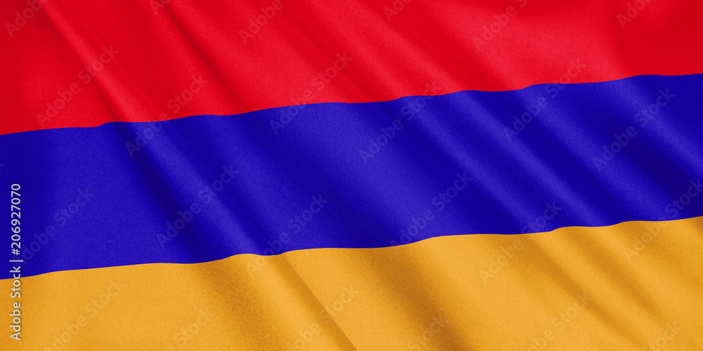 Naklejka premium Armenia flag waving with the wind, wide format, 3D illustration. 3D rendering.