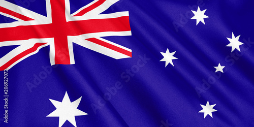 Australia flag waving with the wind, wide format, 3D illustration. 3D rendering. © adaptice