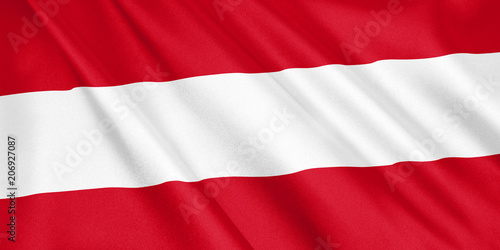 Austria flag waving with the wind, wide format, 3D illustration. 3D rendering.