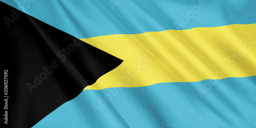 Bahamas flag waving with the wind, wide format, 3D illustration. 3D rendering.