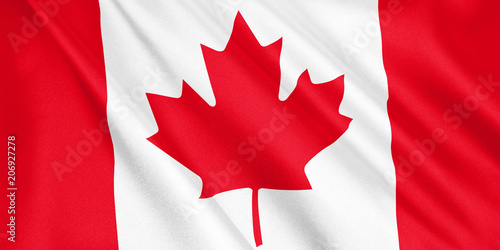 Canada flag waving with the wind, wide format, 3D illustration. 3D rendering.