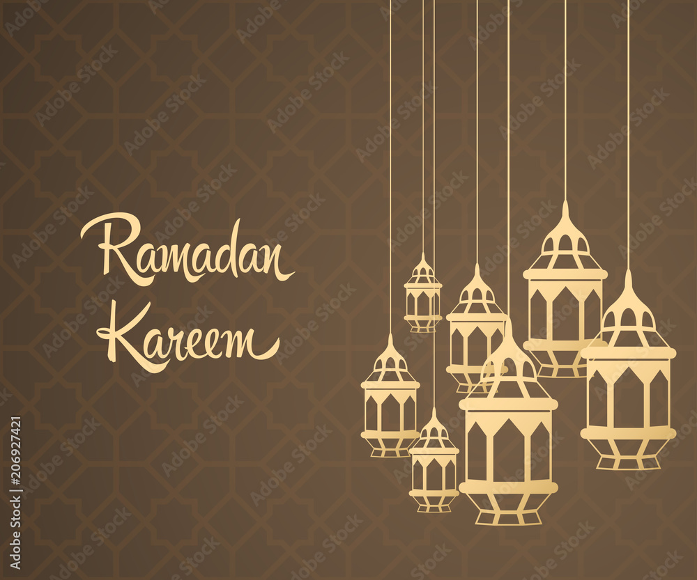 Ramadan kareem greeting card with Lantern hanging 