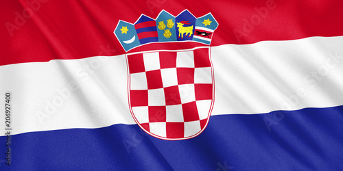 Croatia flag waving with the wind, wide format, 3D illustration. 3D rendering.