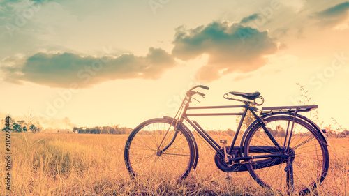 Fototapeta Naklejka Na Ścianę i Meble -  beautiful landscape image with Bicycle in vintage tone style