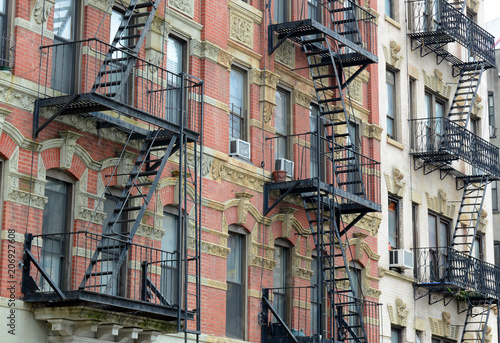 Fire escape and stairs on exterior of walk up apartment building