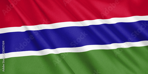 Gambia flag waving with the wind, wide format, 3D illustration. 3D rendering.