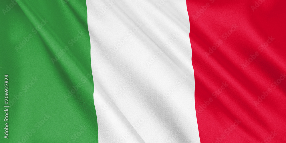 Italy flag waving with the wind, wide format, 3D illustration. 3D rendering.