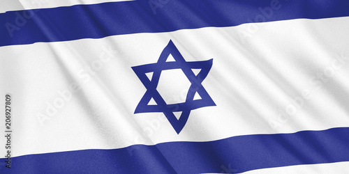 Israel flag waving with the wind, wide format, 3D illustration. 3D rendering.