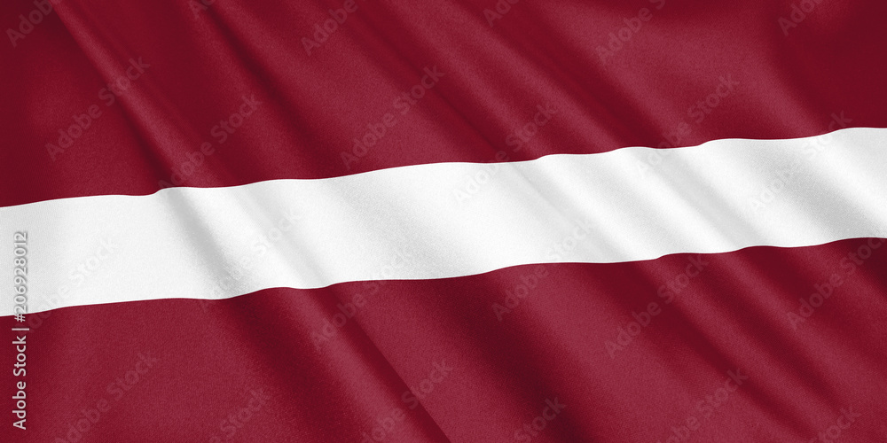 Latvia flag waving with the wind, wide format, 3D illustration. 3D rendering. Latvia flag waving with the wind, wide format, 3D illustration. 3D rendering.