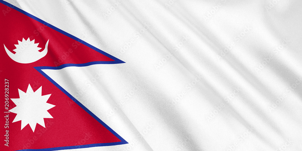 Nepal flag waving with the wind, wide format, 3D illustration. 3D rendering. Nepal flag waving with the wind, wide format, 3D illustration. 3D rendering.
