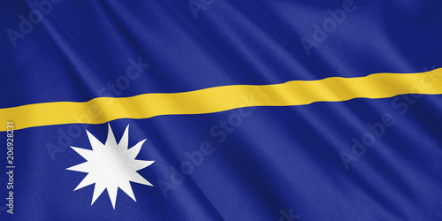 Nauru flag waving with the wind, wide format, 3D illustration. 3D rendering.