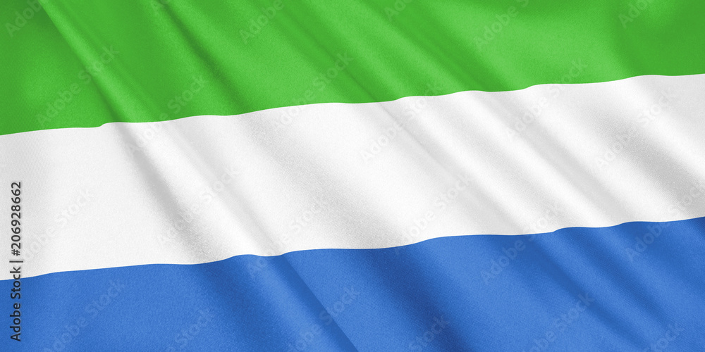 Obraz premium Sierra Leone flag waving with the wind, wide format, 3D illustration. 3D rendering.