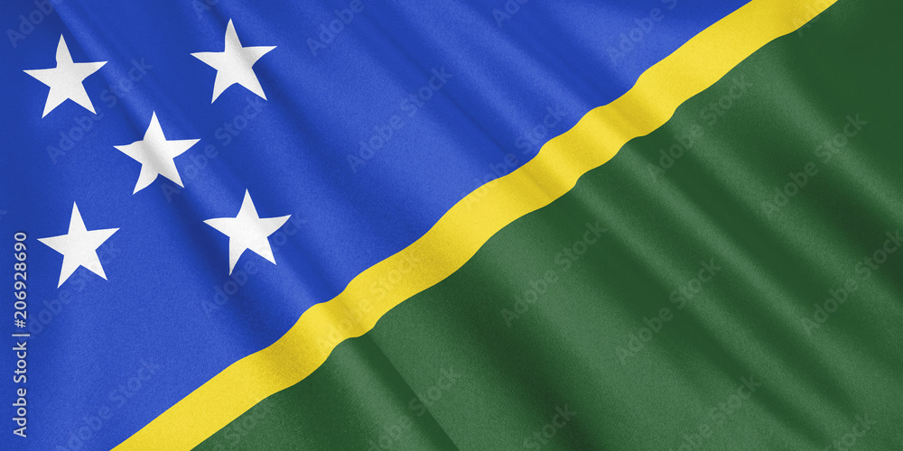 Solomon Islands flag waving with the wind, wide format, 3D illustration. 3D rendering.