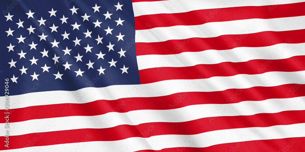 United States flag waving with the wind, wide format, 3D illustration. 3D rendering. United States flag waving with the wind, wide format, 3D illustration. 3D rendering.
