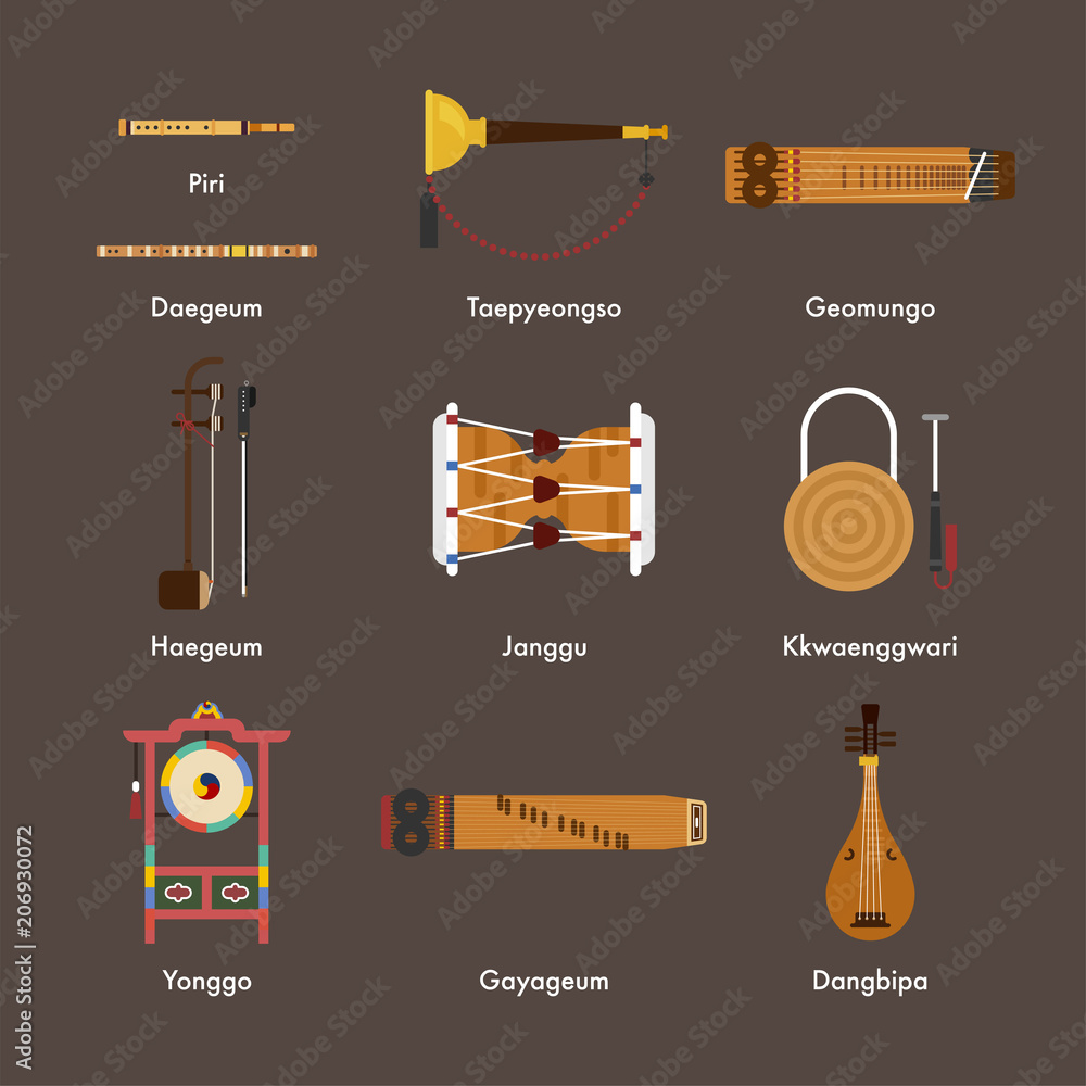 Korea Traditional Instrument Object Icons Vector Flat Graphic Design korea-traditional-instrument-object-icons-vector-flat-graphic-design