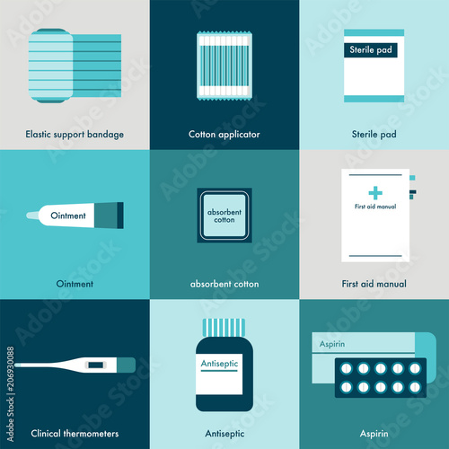 medical blue monotone icons vector flat design illustration set 