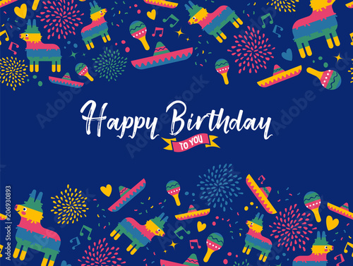 Happy birthday card with mexican decoration