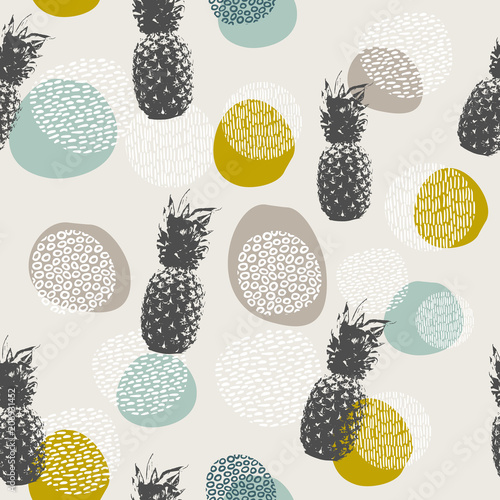 Fototapeta Summer pineapple background with boho decoration