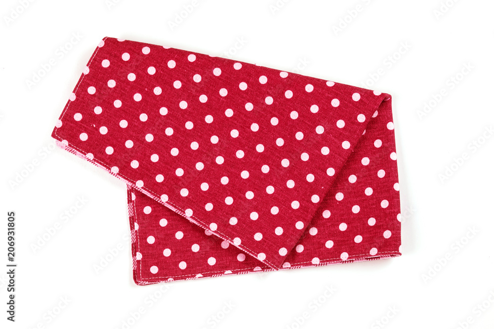 red polka dot checkered napkin table clothes on white background. red polka dot checkered napkin table clothes on white background.