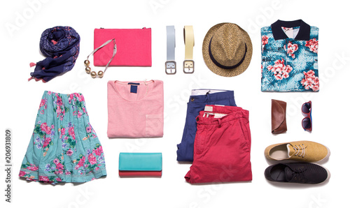 Colorful clothes layout isolated on white background